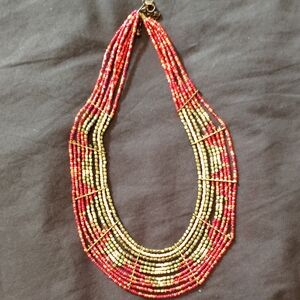 Source Unknown Red and Gold Beaded Necklace